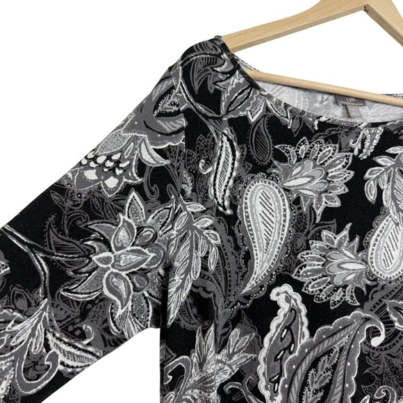 J. Jill Wearever Collection Paisley Floral Top Large Stretch Tunic 3/4 Sleeves - Picture 5 of 11